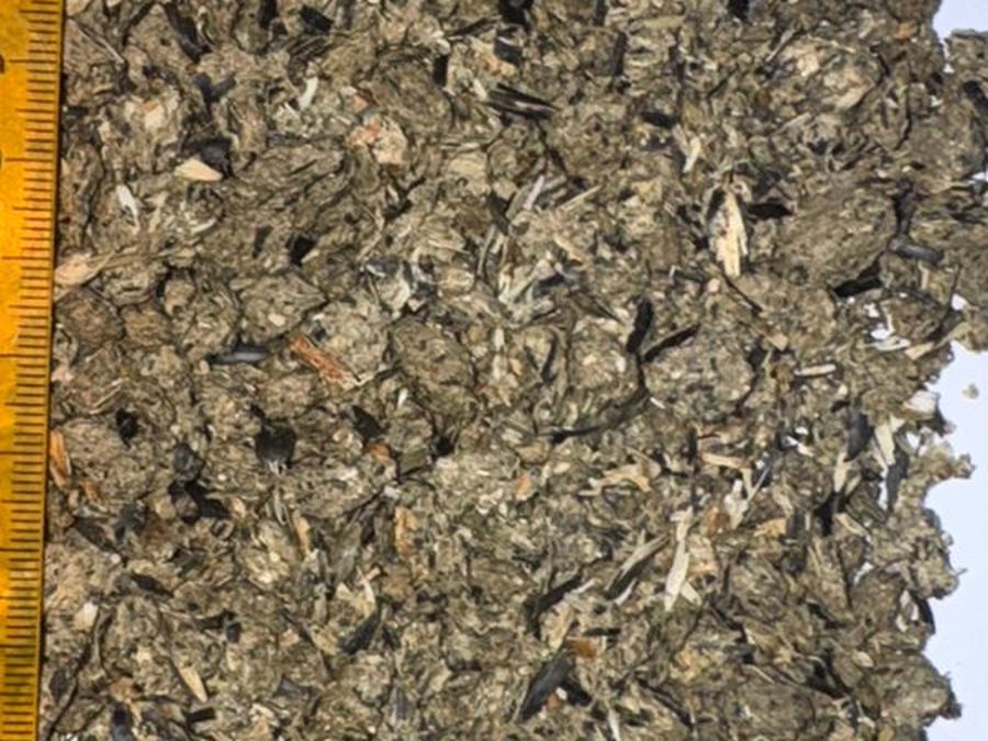 Toasted sunflower meal, fraction shown against a scale